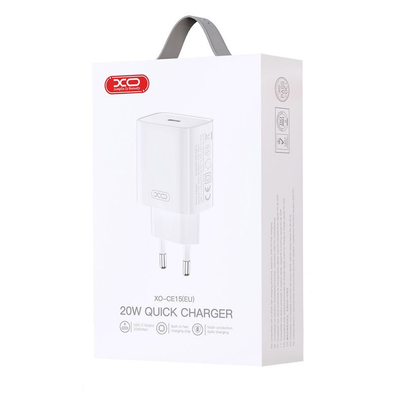 Chargeur mural XO CE15 PD 20W USB-C Blanc – Recharge rapide et universelle Chargeur mural XO CE15 PD 20W USB-C Blanc – Recharge rapide et universelle